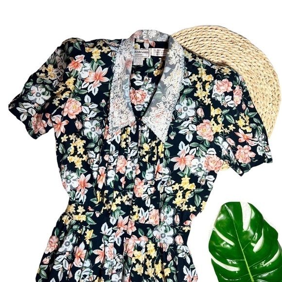 Karin Stevens Petites Vintage 80’s Floral Lace Embellished Midi Dress Size 12 - Picture 15 of 16